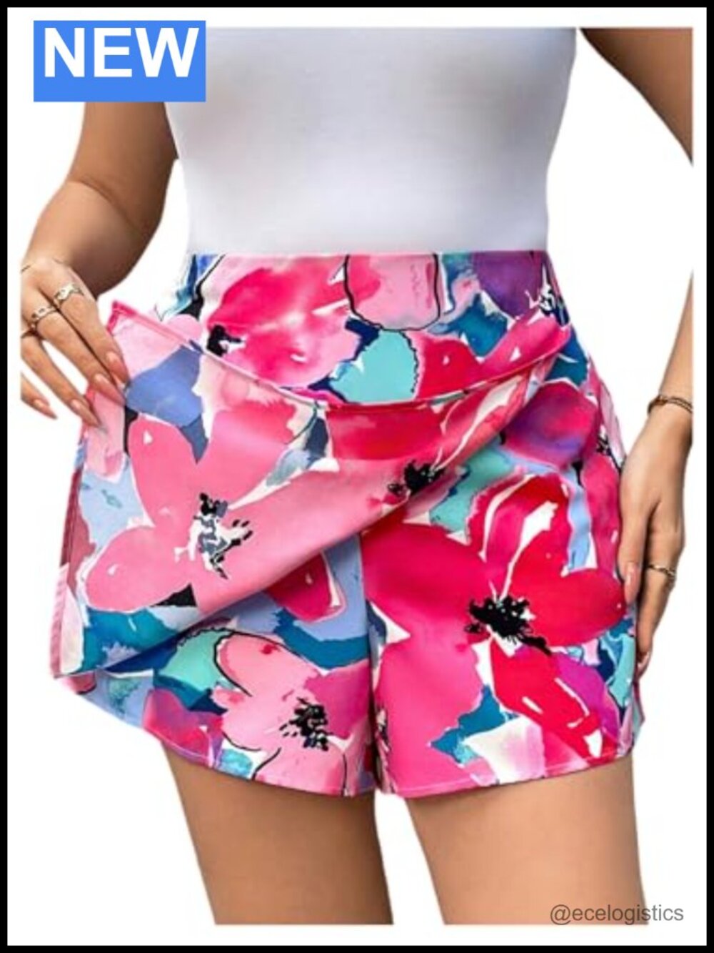 Plus Size Floral Wrap Skort Wide Leg Asymmetrical Hem Summer Beach Shorts